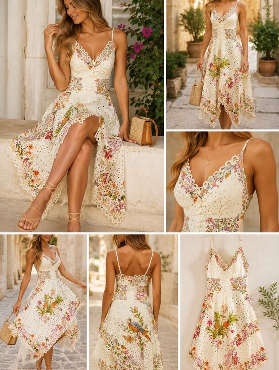 FARM Rio Dresses & Skirts - FARM Rio Ivory Eyelet Midi Dress with Floral Print